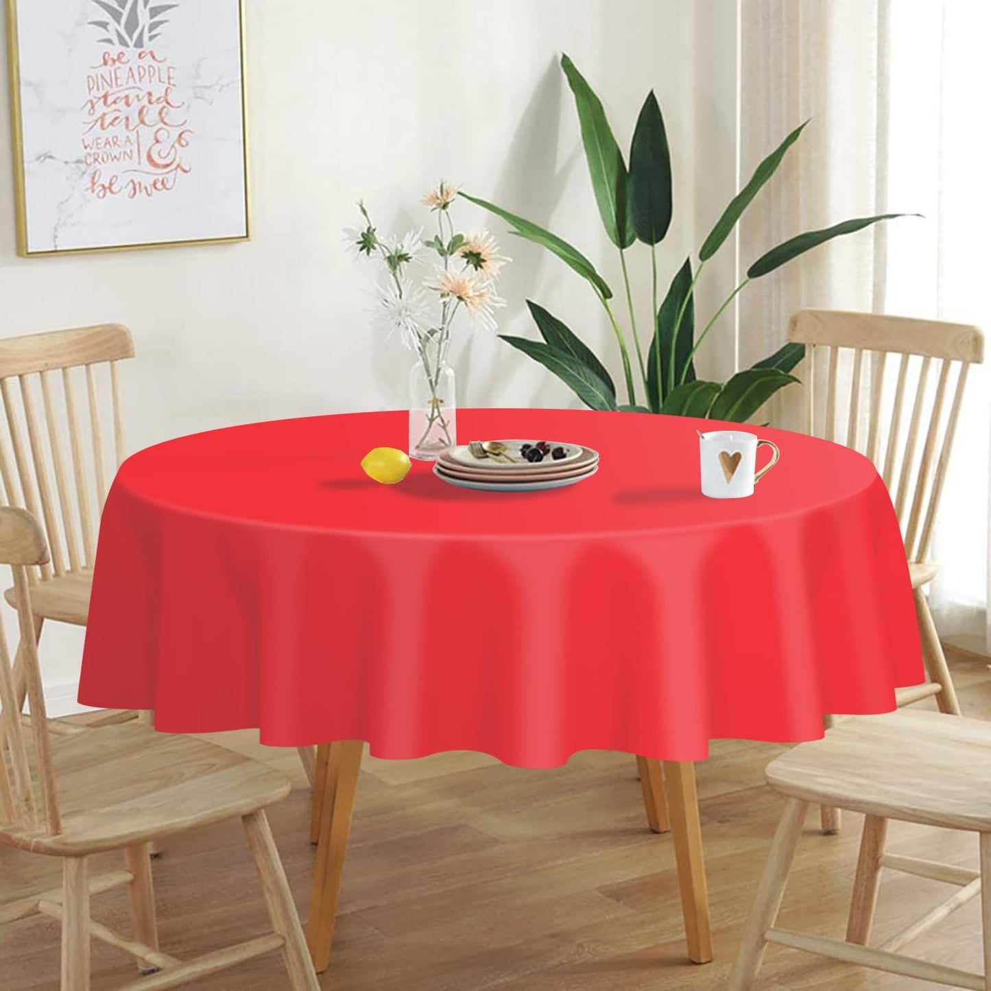QIKSION Red Round Tablecloth 2 Pack, 84 Inch Plastic Table Cover Disposable for Parties