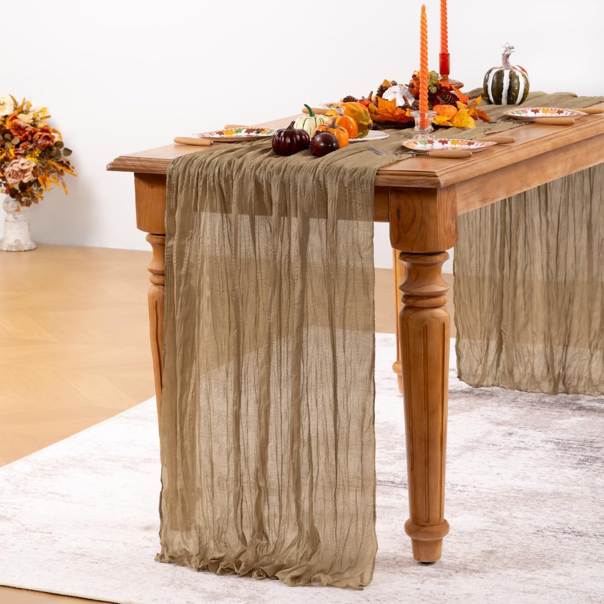 Nude Cheesecloth Table Runner 12 Pack Fall Table Runners Boho Gauze 120 Inches Coffee Cheese Cloth Fall Table Decorations for Thanksgiving Wedding Bridal Baby Shower Tea Party Decor