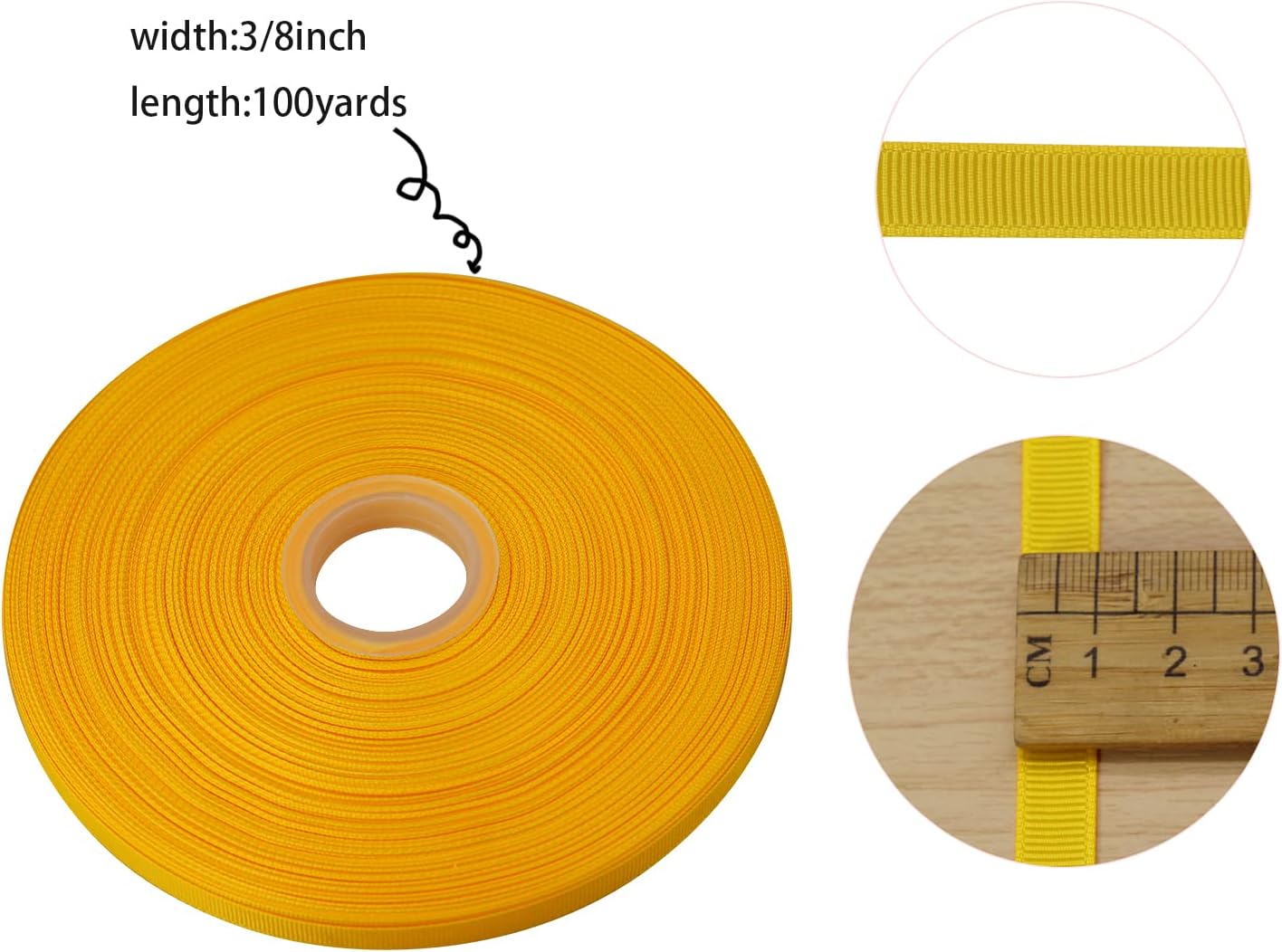 Jesep One Roll 100 Yards Soild Grosgrain Ribbon Boutique Gift Wrapping Package Ribbon, DIY Crafts Bow Hair Headband Accessories Assorted Ribbon #642 (3/8" 10mm, Gold)