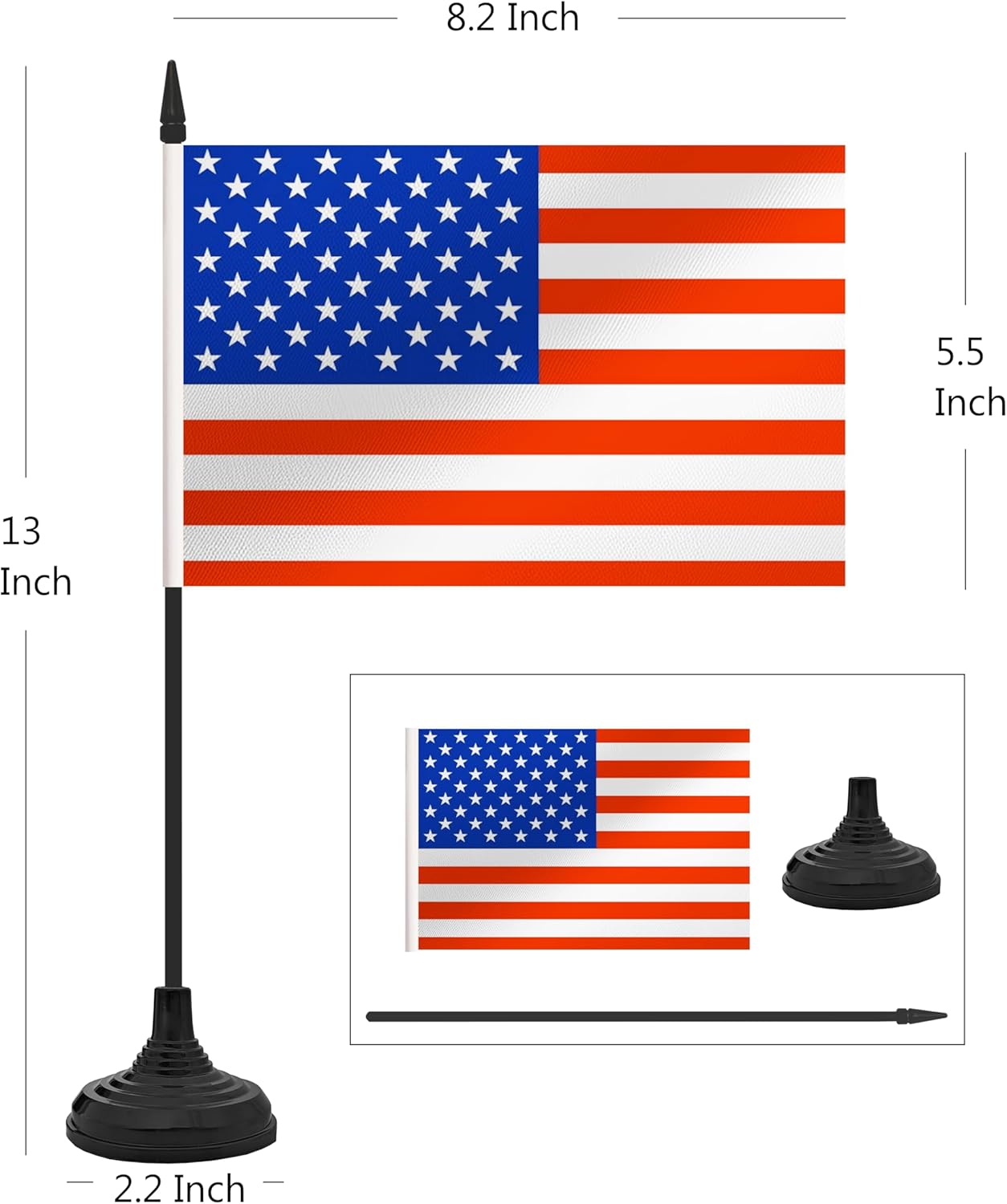 12 Pack USA Desk Flag Set, American Table Office Flag, Small Miniature Desktop Flag With Black Pole and Black Base, Classroom, Offices Meeting Desk Decoration (USA)