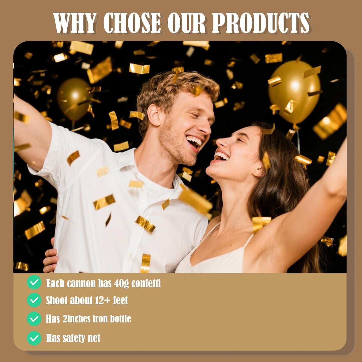 Confetti Cannons Gold | 5-Pack 12-Inch Party Poppers for All Celebrations: Weddings,Christmas, Anniversaries & More