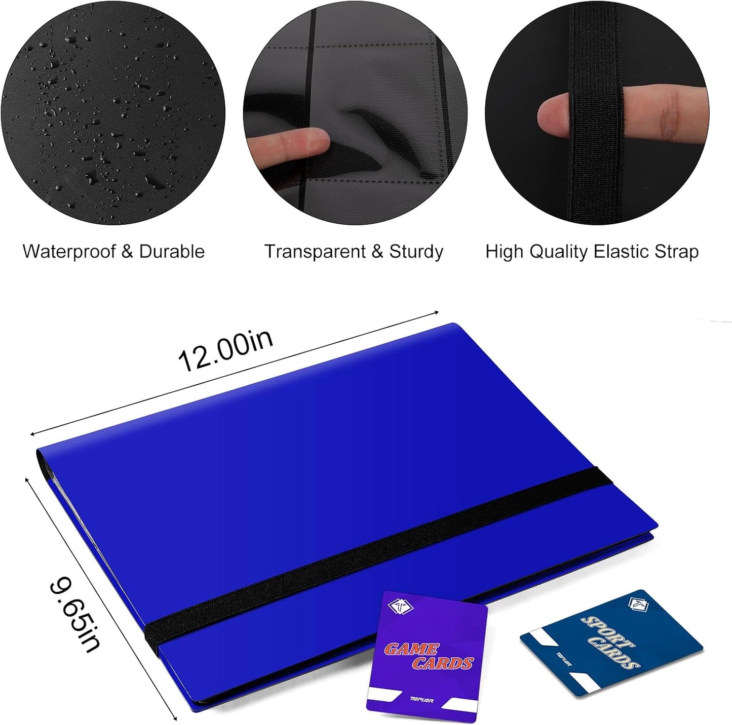 Trading Card Folder Album 9 Pocket Card Album Binder, Card Collectors Album with 360 Side Loading Pocket Binder Fit for MTG Commander TCG Game Cards, Sports Cards(Navy Blue)