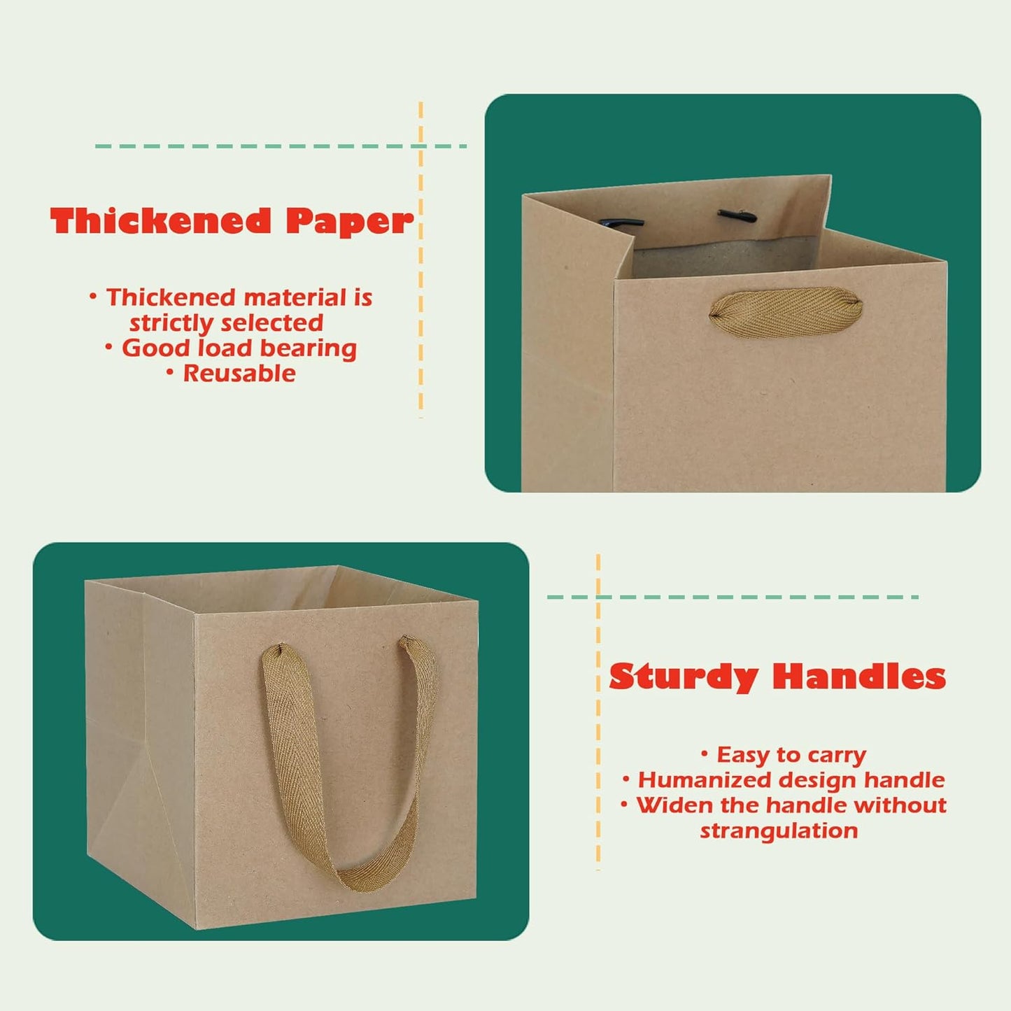 ADIDO EVA Kraft Brown Square Gift Bags Large Size Square Bottom Paper Bags with Handles for Party Favor, Shopping Bags (12x12x12 In, 10 CT)