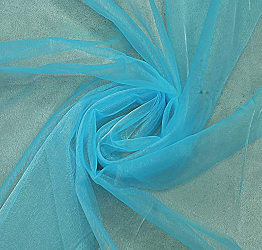 VDS Turquoise Organza Fabric, 100 Yards Continuous, 45” Wide, Wedding Party Decoration Iridescent Crystal Sheer Shiny Organza Tulle Bridal Dress DIY Crafts Costume Sewing Backdrop Arch Cloth