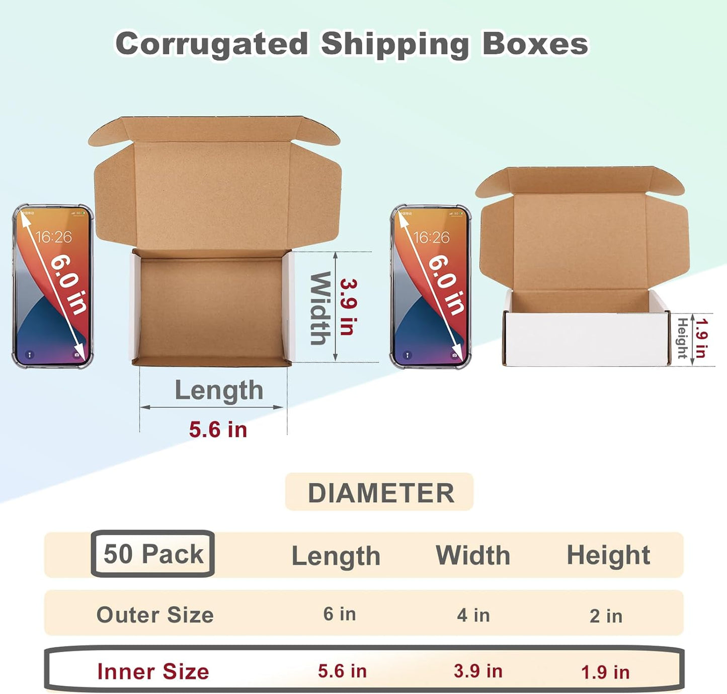 MEBRUDY 6x4x2 Inches Shipping Boxes Pack of 50, Small Corrugated Cardboard Box for Mailing Mailer Packing, White