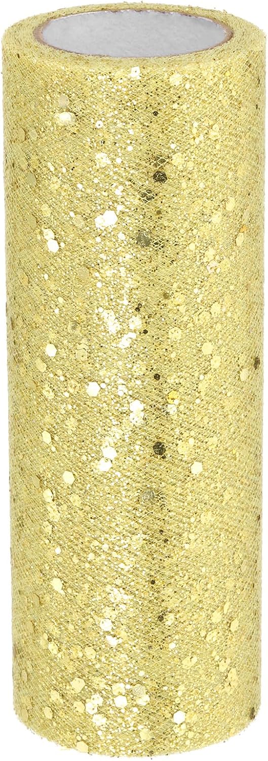 PATIKIL Tulle Fabric Rolls, 6 Inch by 10 Yards Fabric Spool Tulle Sparkling Ribbon Netting Sequin for DIY Tutu Skirts Crafts Wedding Party Decorations, Light Yellow