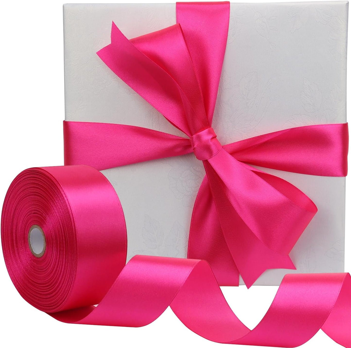 Hot Pink Solid Satin Ribbon 1-1/2 Inch 50 Yards Solid Polyester Fabric Ribbon for Gift Wrapping Wedding Christmas Baby Shower Birthday Party Decoration Handmade Immortal Flower Craft