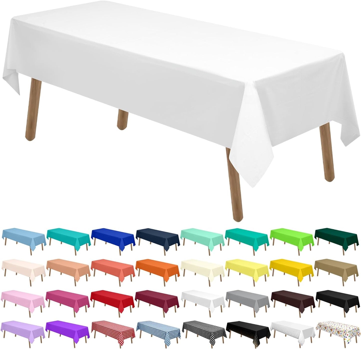 PARTY ULYJA White Plastic Tablecloths 2 Pack Disposable Table Covers 54 x 108 Inch Bridal Shower PEVA Vinyl Table Cloths for Picnic Birthday Wedding Banquet Parties 8 ft Rectangle Table Use