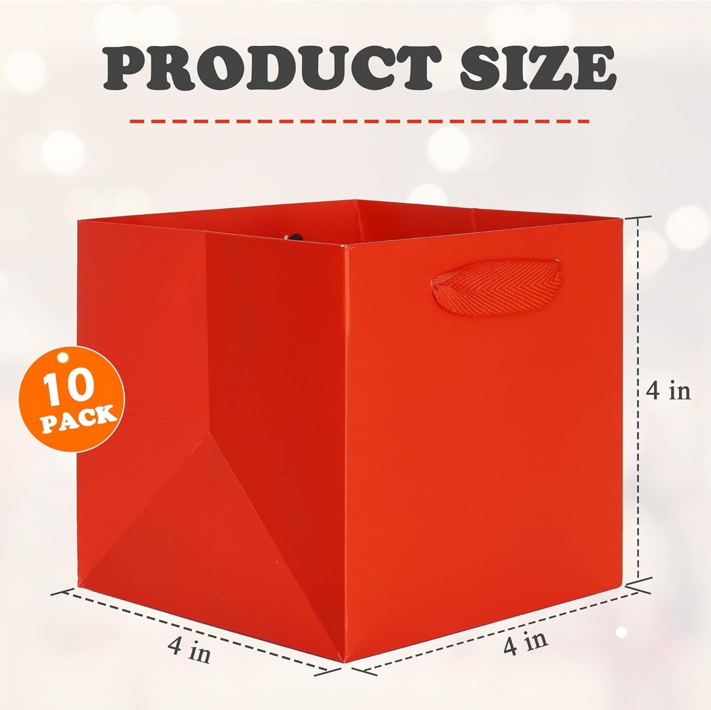 ADIDO EVA Red Square Gift Bags Mini Size Square Bottom Paper Bags with Handles for Party Favor (4x4x4 In, 10 CT)