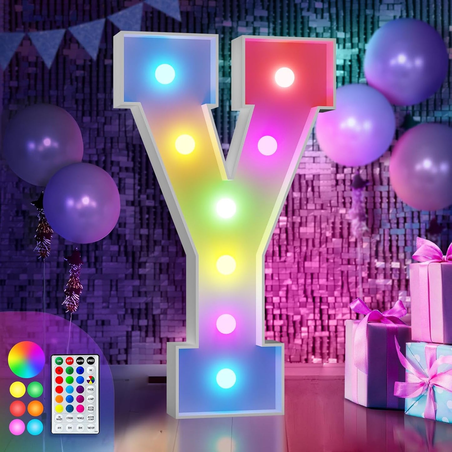 imprsv 3FT Colorful Marquee Light Up Letters Y, 18 Colors Large Light up Letters Alphabet Sign with Remote, Big Marry Me Sign, Birthday Party Decorations Baby Shower Anniversary Wedding Decoration