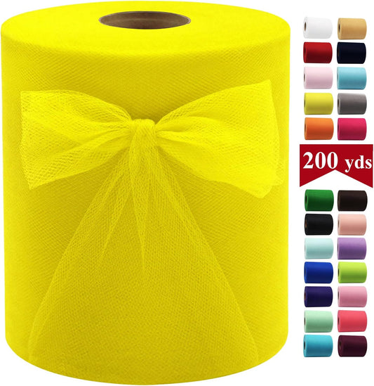Yellow Tulle Fabric Rolls 6 Inch by 200 Yards (600 feet) Fabric Spool Tulle Ribbon for DIY Yellow Tutu Bow Baby Shower Birthday Party Wedding Decorations Craft Supplies