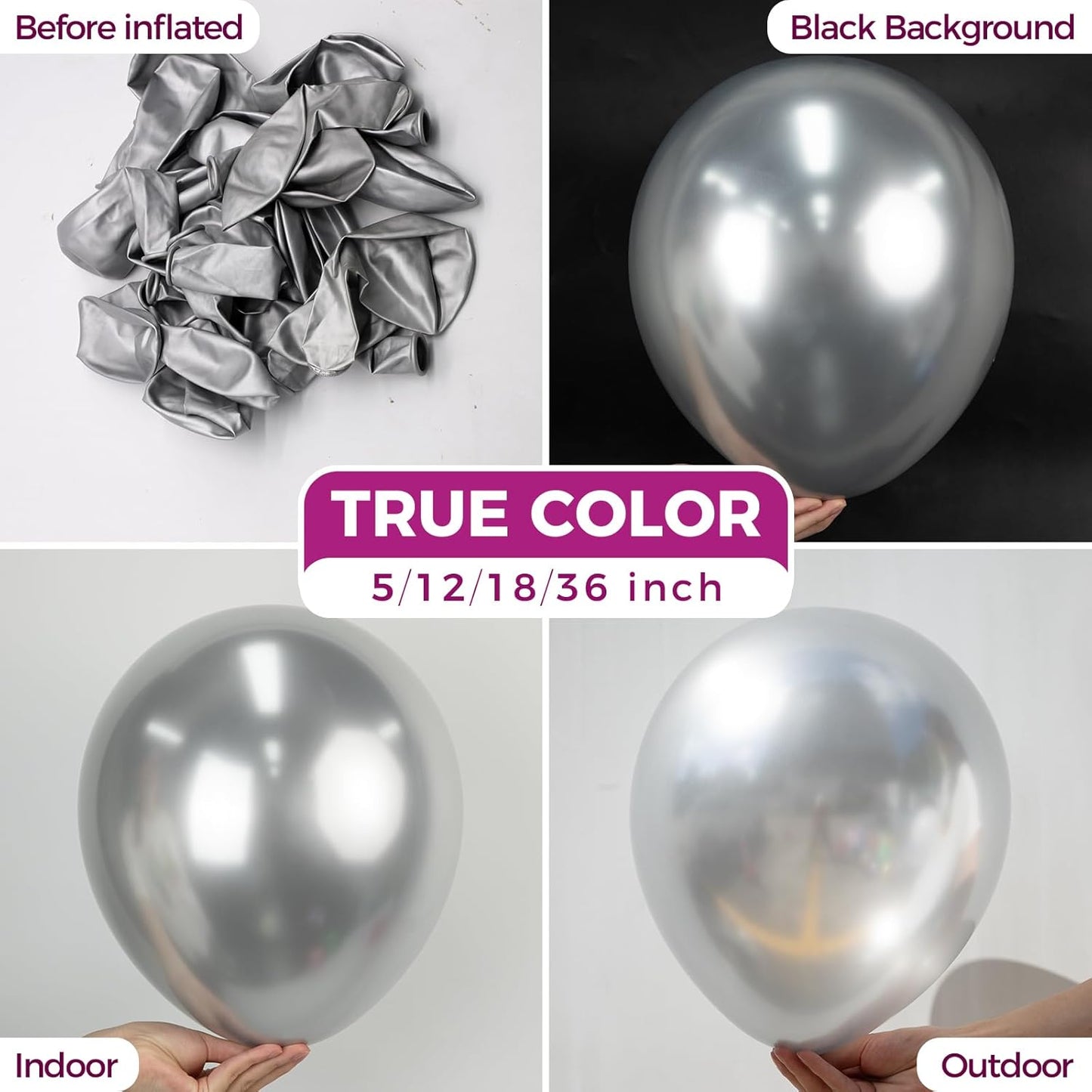 Bezente Metallic Silver Giant Balloons 36 Inch - 8 Pack Jumbo Chrome Silver Balloons Large Round Silver Latex Balloons for Photo Shoot Wedding Bridal Shower Birthday Party Decorations