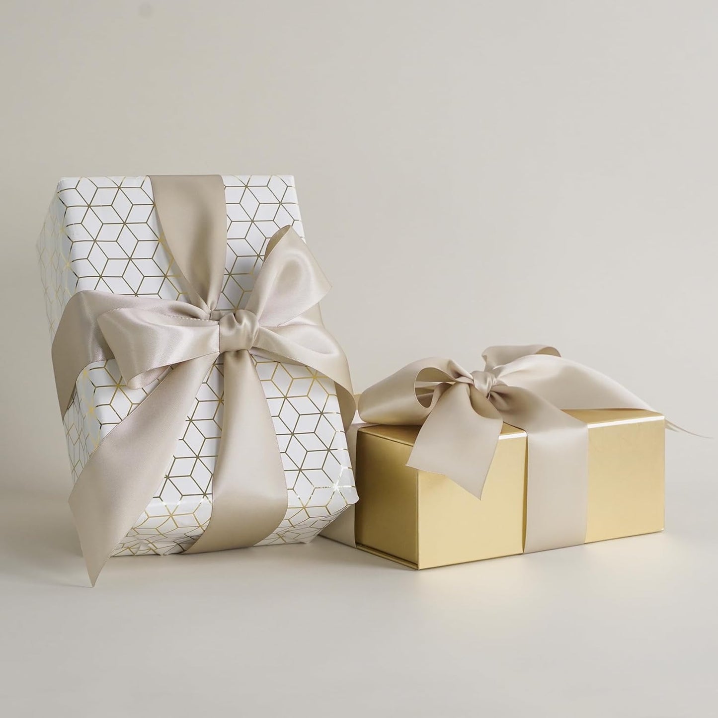 HUIHUANG Tapue Satin Ribbon 1-1/2 inch x 50 Yards Stone Color Double-Faced Satin Ribbon for Bows, Flower Bouquet, Gift Wrapping, DIY Crafts, Holiday Decor, Christmas Wedding Party Decor