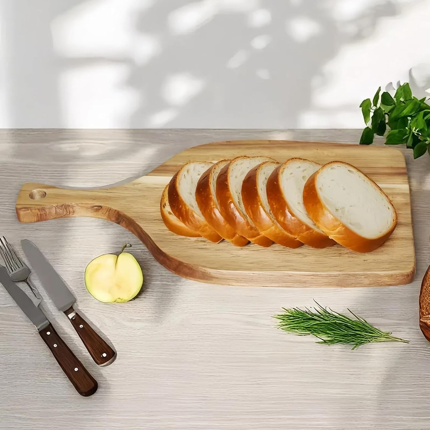 3 PACK Acacia Wood Chopping Boards with Handle, Wooden Charcuterie Board Food Serving Tray Platter for Cheese Pizza Meat Fruit Bread Baking