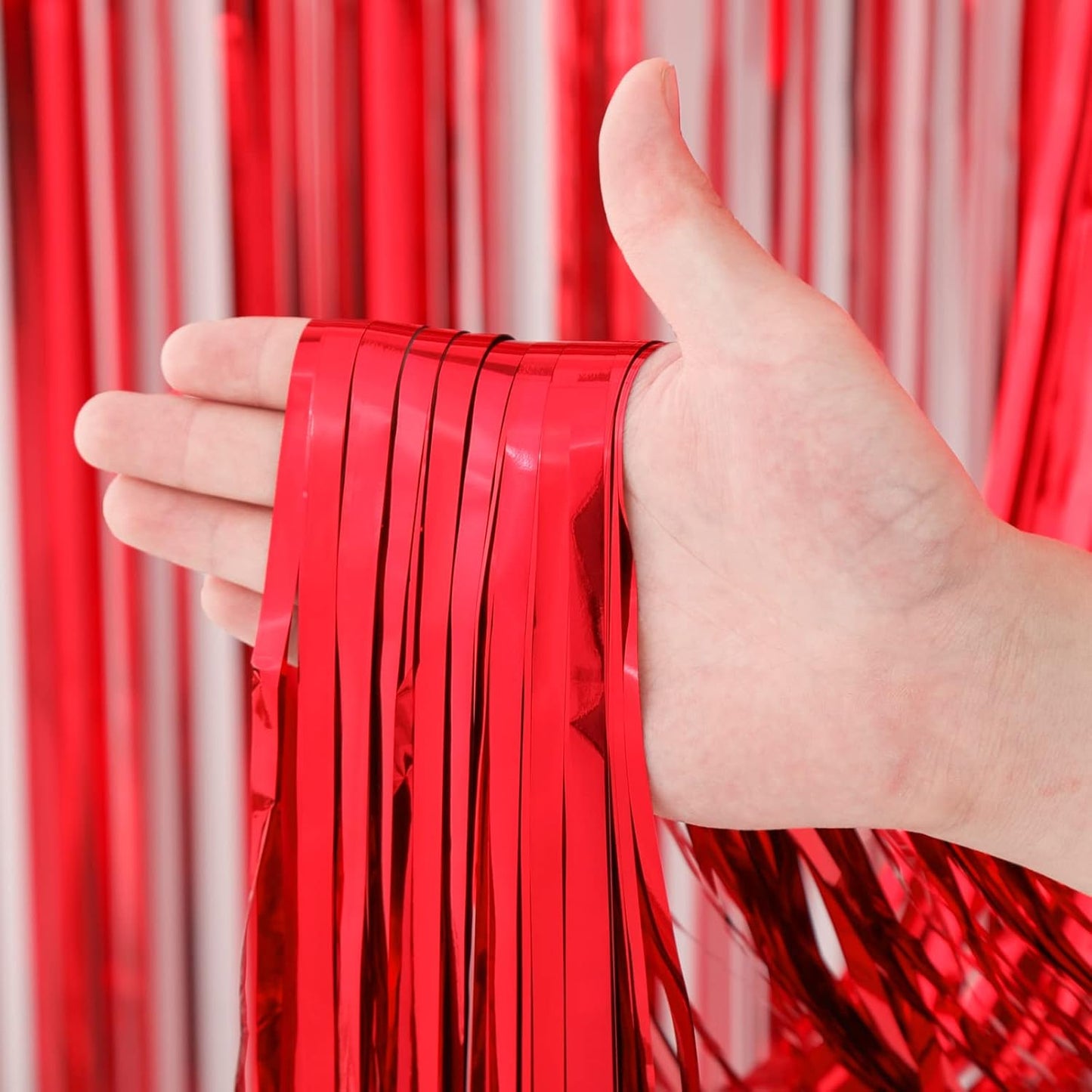 2 Pack Red Foil Fringe Backdrop Curtains, Tinsel Streamers Birthday Party Decorations, Fringe Backdrop for Graduation, Baby Shower, Gender Reveal, Disco Party