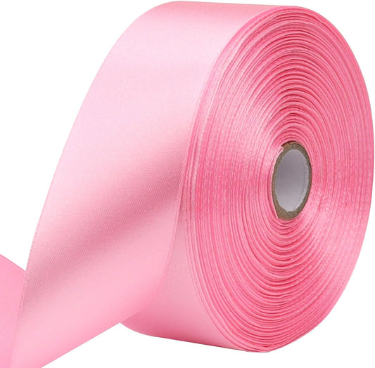 Pink Solid Satin Ribbon 1-1/2 Inch 50 Yards Solid Polyester Fabric Ribbon for Gift Wrapping Wedding Christmas Baby Shower Birthday Party Decoration Handmade Immortal Flower Craft