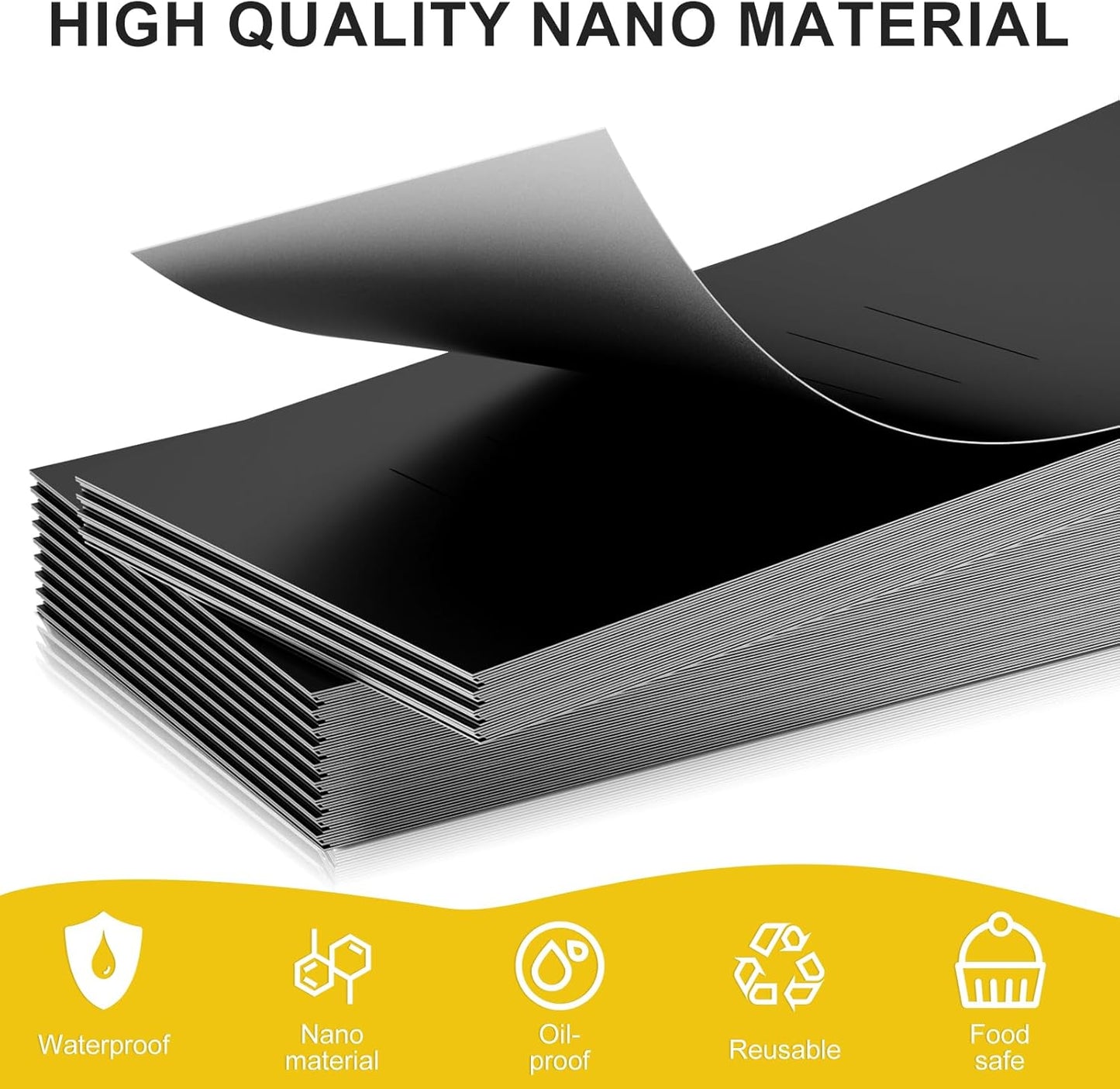 Polymer Material Reusable Napkin Band, Glue-Free Tear-Proof Water Resistant Oil-Proof Napkin Bands Set of 50(Front Black Color and Back White), 6 Adjustable Sizes Napkin Rings