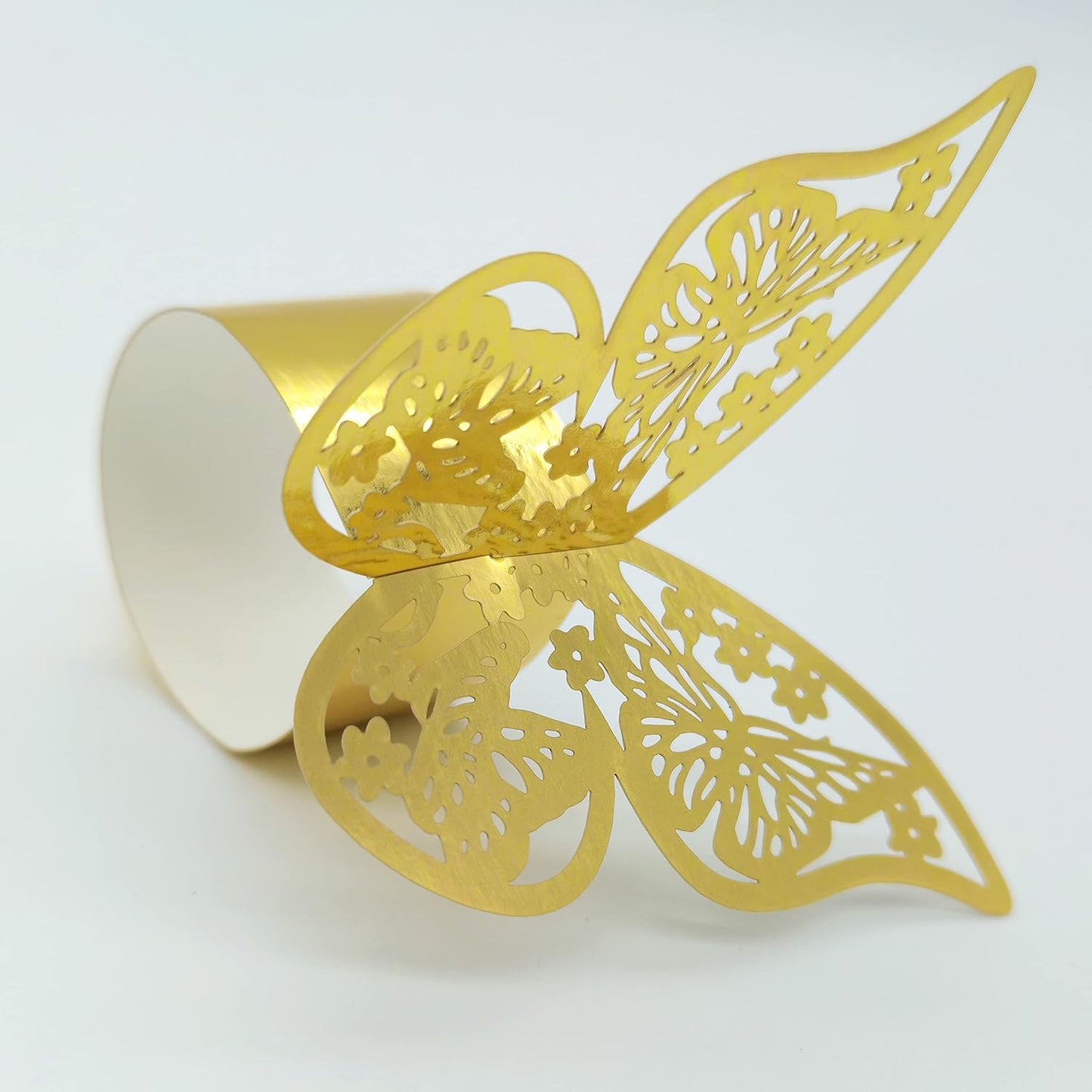 Butterfly Gold Paper Napkin Rings Set of 100 pcs，3D Laser Cut Foil Cutout Paper Napkins Holder,Disposable Serviette Rings for Tables,Decorations,Wedding,Dinner,Party Decor, TYPE1