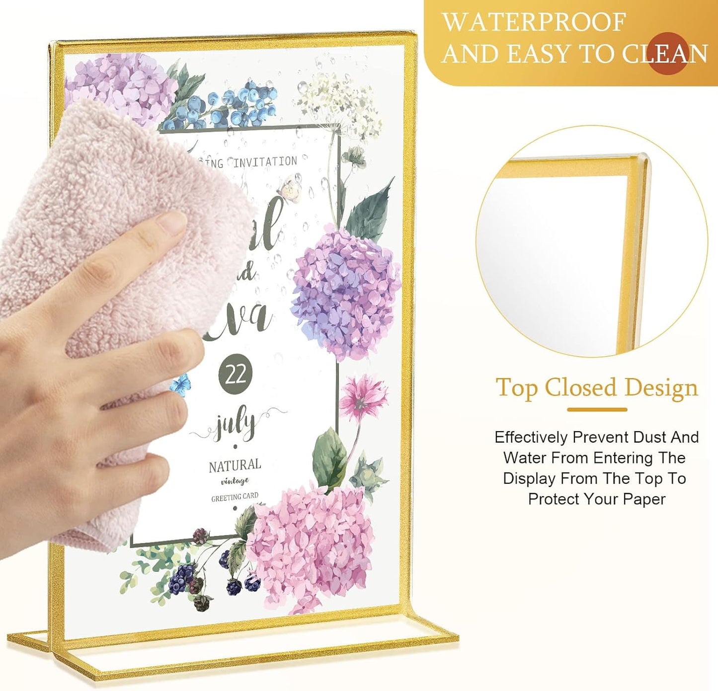 Hoteam 36 Pack Gold Acrylic Sign Holders, Gold Picture Frames Clear Wedding Table Numbers Double Sided Acrylic Holders for Wedding Restaurant Table Number Photos Menu Cards Art (4 x 6 Inch)