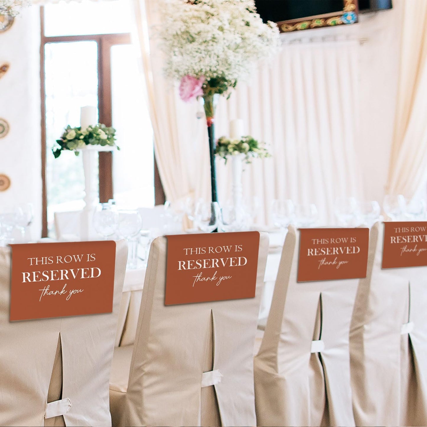 Reserved Seating Chair Signs, This Row Is Reserved Pew Cloths Seating Placeholder for Church Pews, Fall Terracotta Wedding Decorations for Reception Parties Event (Burnt Orange, 4 PCS)