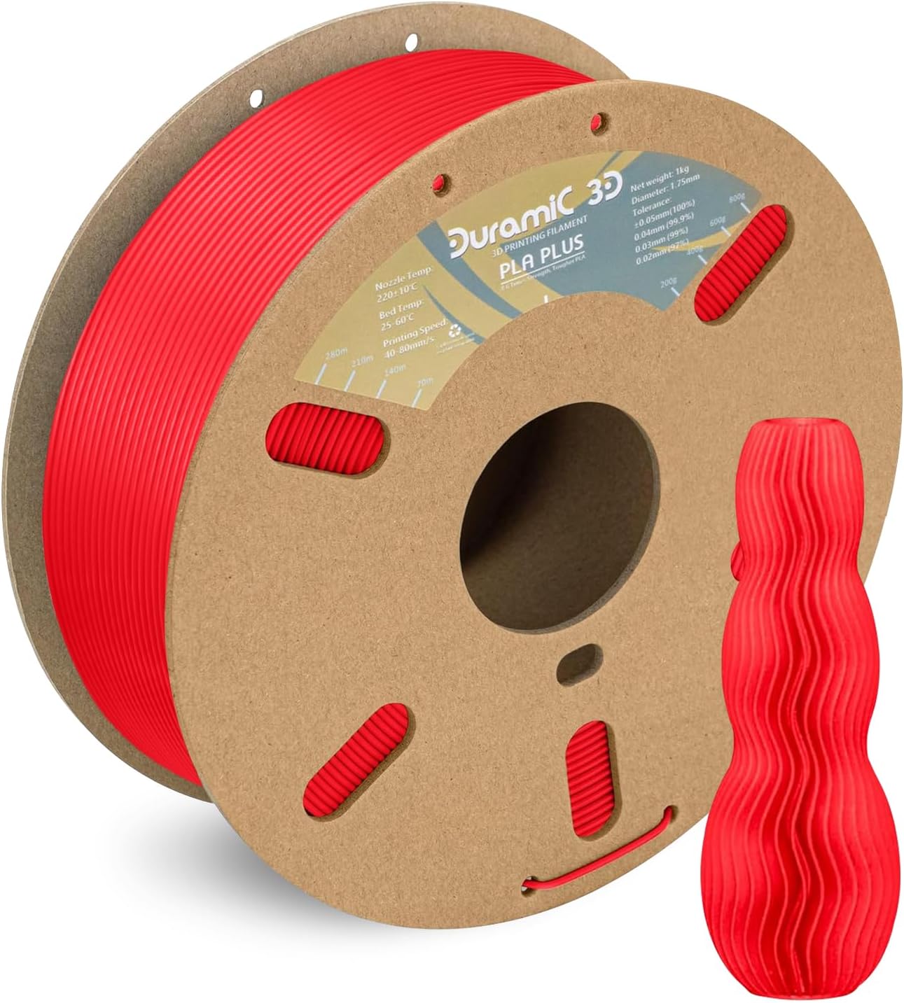 DURAMIC 3D PLA+ Filament 1.75mm 1Kg Rouge Red, PLA Plus Filament 1Kg Spool(2.2lbs) Tougher and Stronger, Dimensional Accuracy Probability +/- 0.02mm
