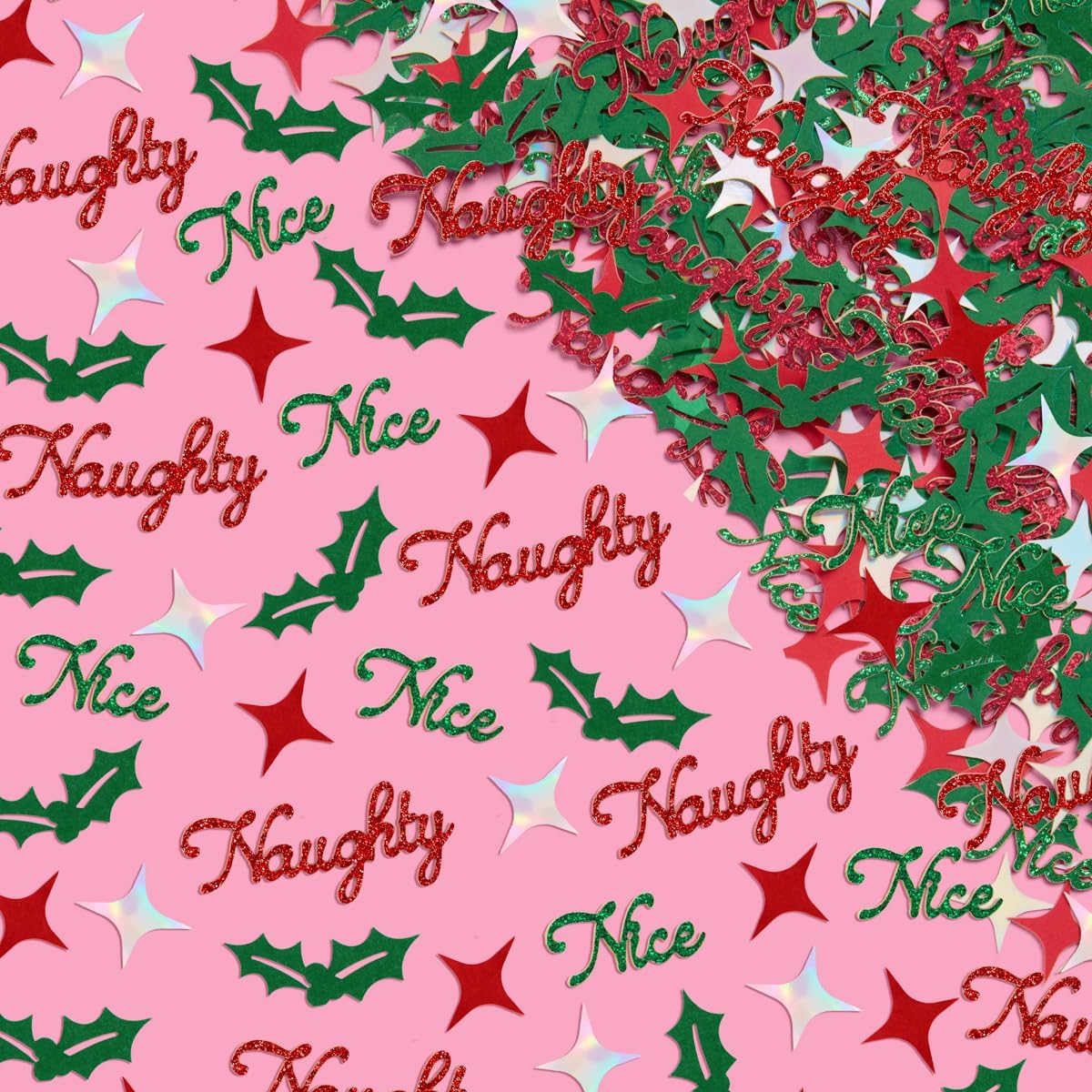xo, Fetti Naughty + Nice Confetti | Red + Green Glitter - 200 pcs | Winter Decorations, Christmas Table Decor, Holiday Party Supplies, Xmas Tablescape