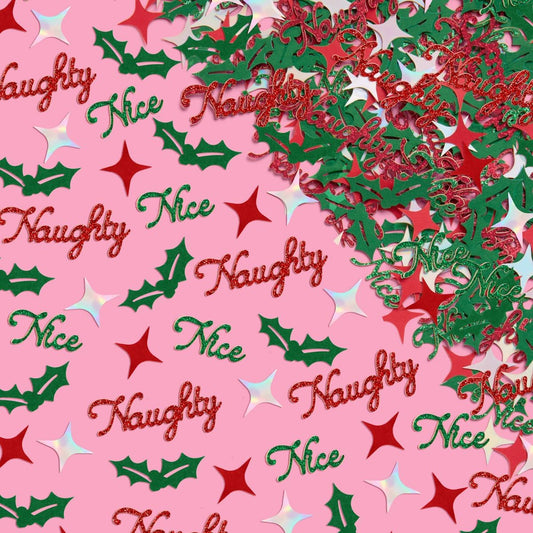 xo, Fetti Naughty + Nice Confetti | Red + Green Glitter - 200 pcs | Winter Decorations, Christmas Table Decor, Holiday Party Supplies, Xmas Tablescape
