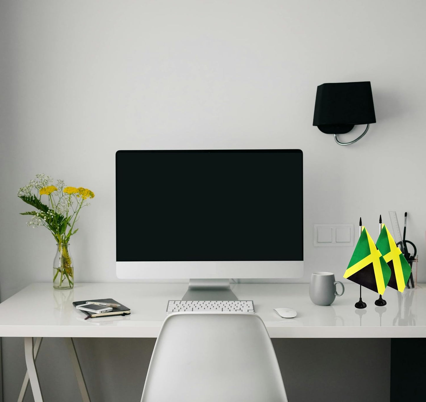 Jamaica Desk Flag, 12 Pack Jamaican Table Office Flags with Black Solid Pole and Stand Base, International Country Flag, Festival Celebration, Classroom Meeting Desktop Decor (Jamaica)