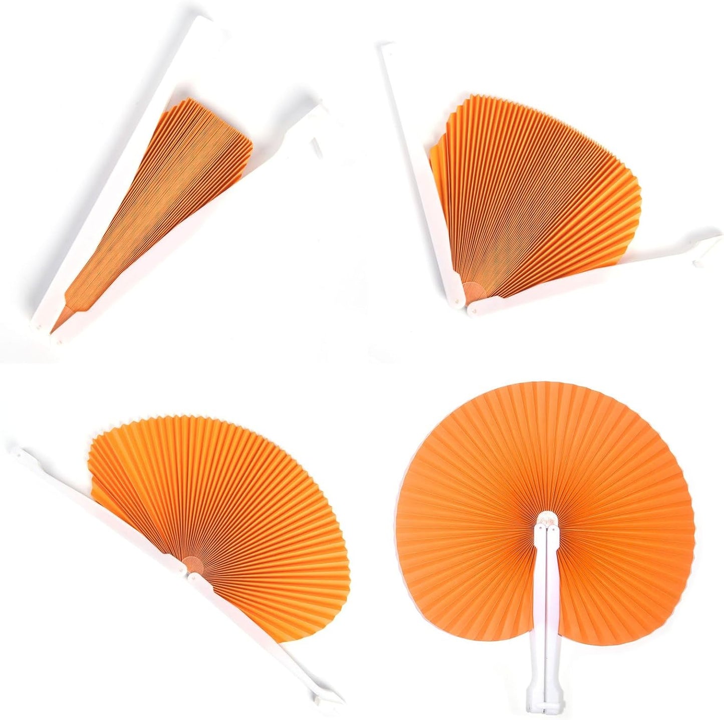 12 Packs Decorative Paper Folding Hand Fans Handheld,Orange Round Foldable Wedding Fans Chinese and Japanese Fans Bulk for Bridal Guest Church Party Favors Dancing Birthday DIY