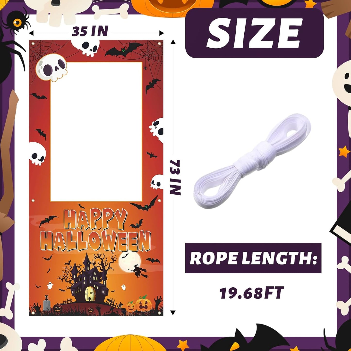 Halloween Photo Booth Props Frame Party Decorations 35 x 73Inch Halloween Picture Backdrop for Birthday Party Supplies Indoor Outdoor Decor (Orange)