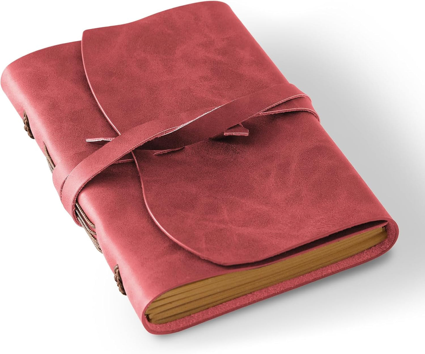 Leather Journal Notepad, Small Notebook 4.8x6.5 Inches, Mini Journal, Retro Premium Planner, Lined Diary Vintage Style, Ideal for Women and Men, Artists, Travelers, Red