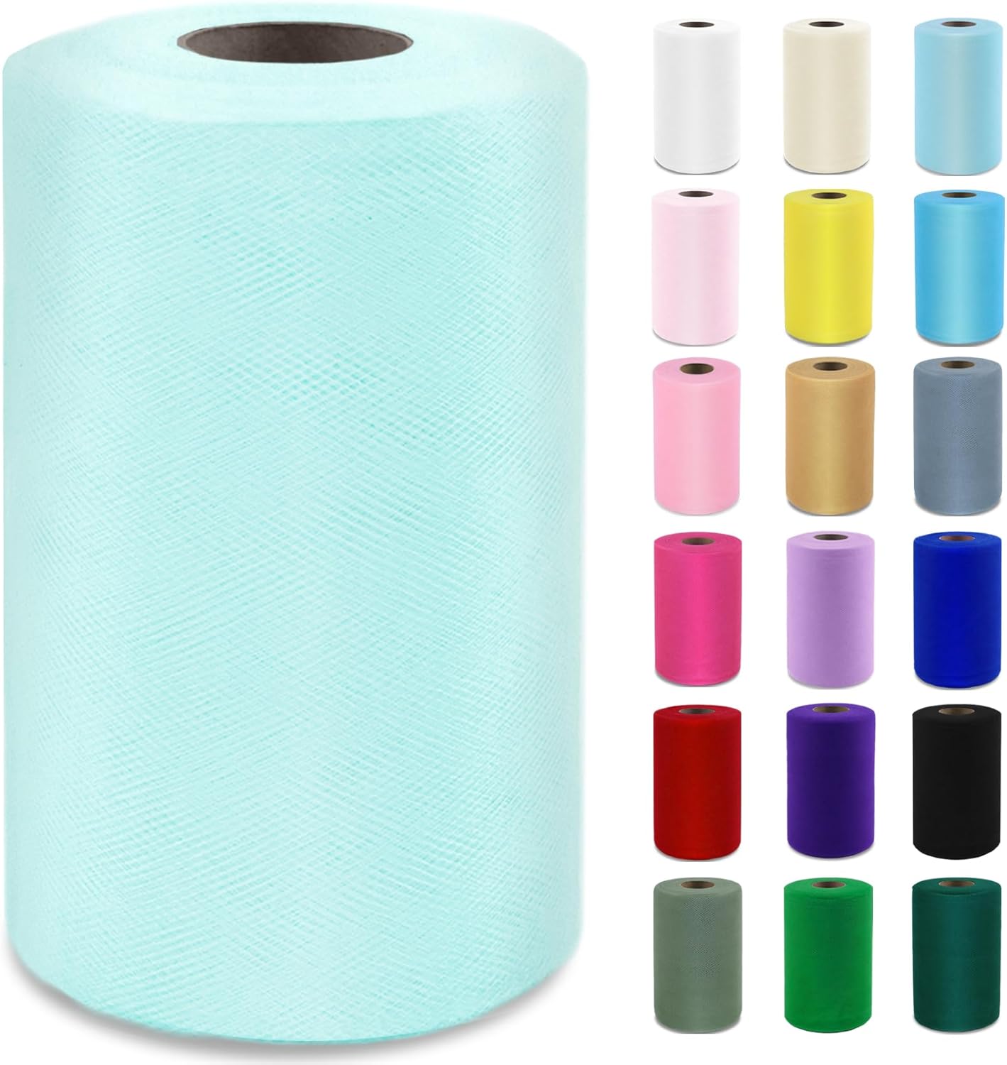 Aqua Blue Tulle Fabric Roll 6”by 100 Yards (300 ft) Soft Tulle Spool for DIY Crafting Favor Supplies, Tutus, Wedding, Party Decorations, Gift Wrapping