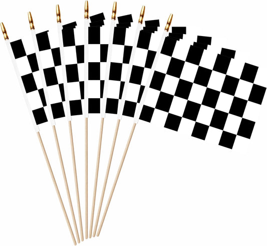 20 Pack Checkered Black and White Racing Mini Stick Flags Small Miniature Handheld Race Car Flag Decorations,5x8 Inch