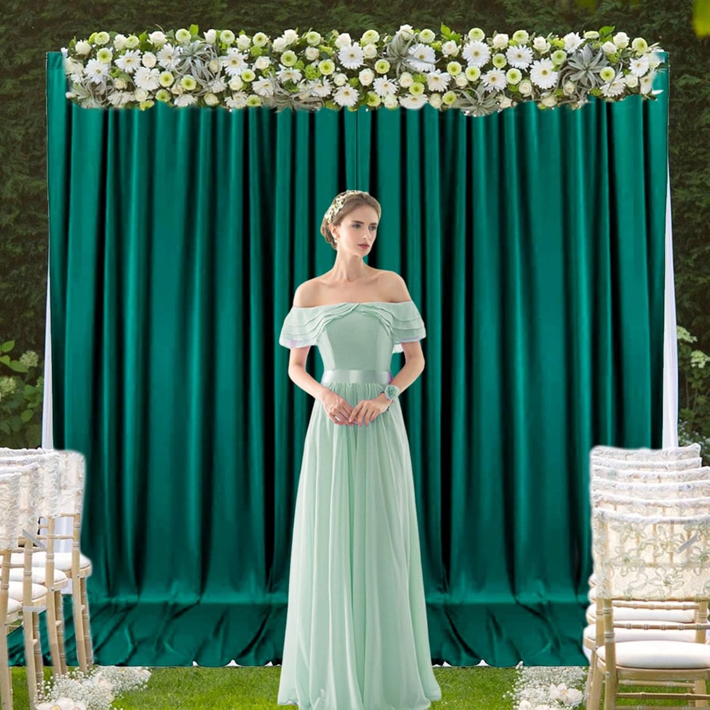 2 Panels Deep Green Backdrop Curtain, 10 x 7 Feet Background Curtains for Parties, Weddings, Baby Showers, Bachelorette Halloween, Christmas Birthday Party Photoshoot Backdrop Curtains Decorations