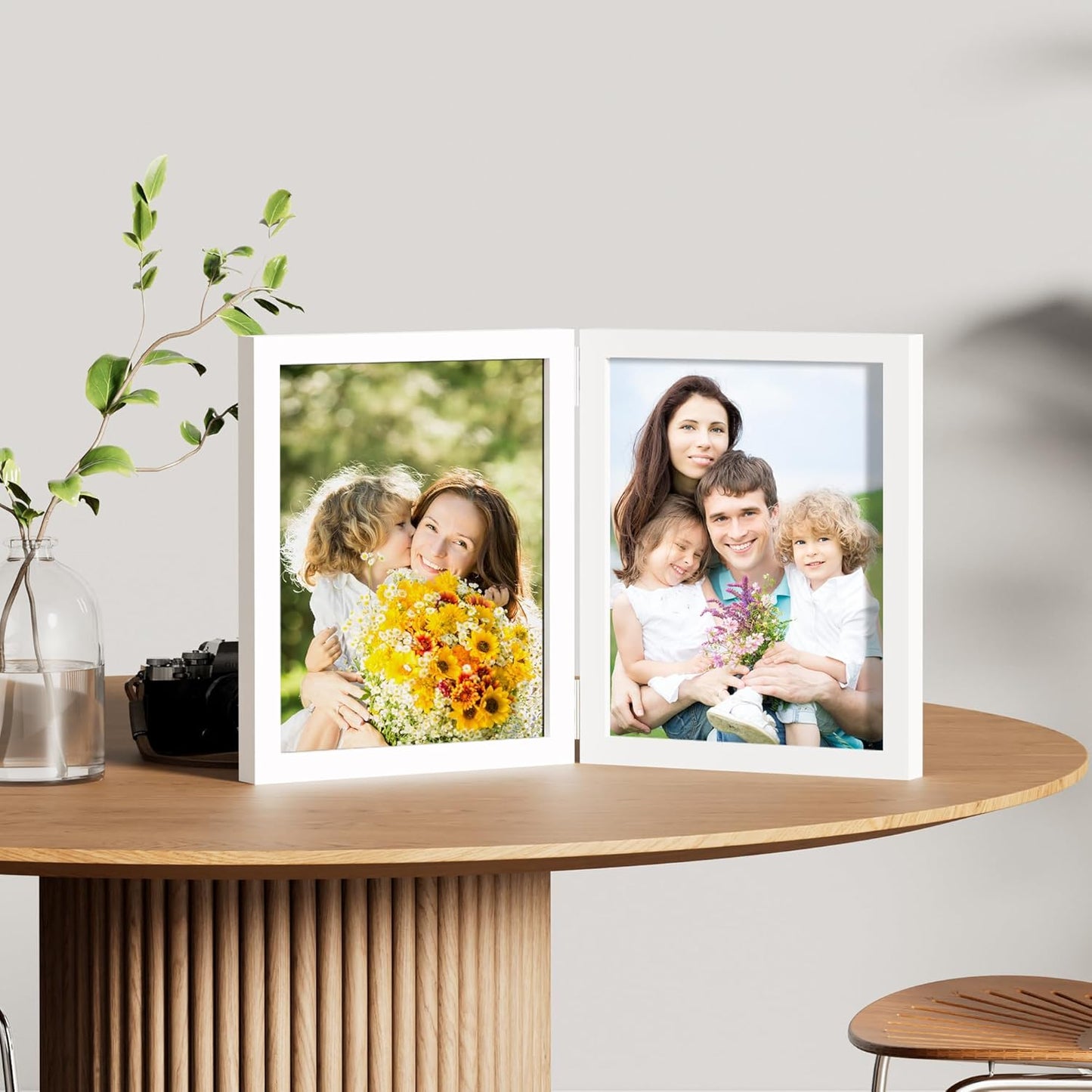 decorUhome Double 8x10 Picture Frame Vertical, Engineered Wood Bifold Photo Frame with Plexiglass for Tabletop Display, 8x10, White