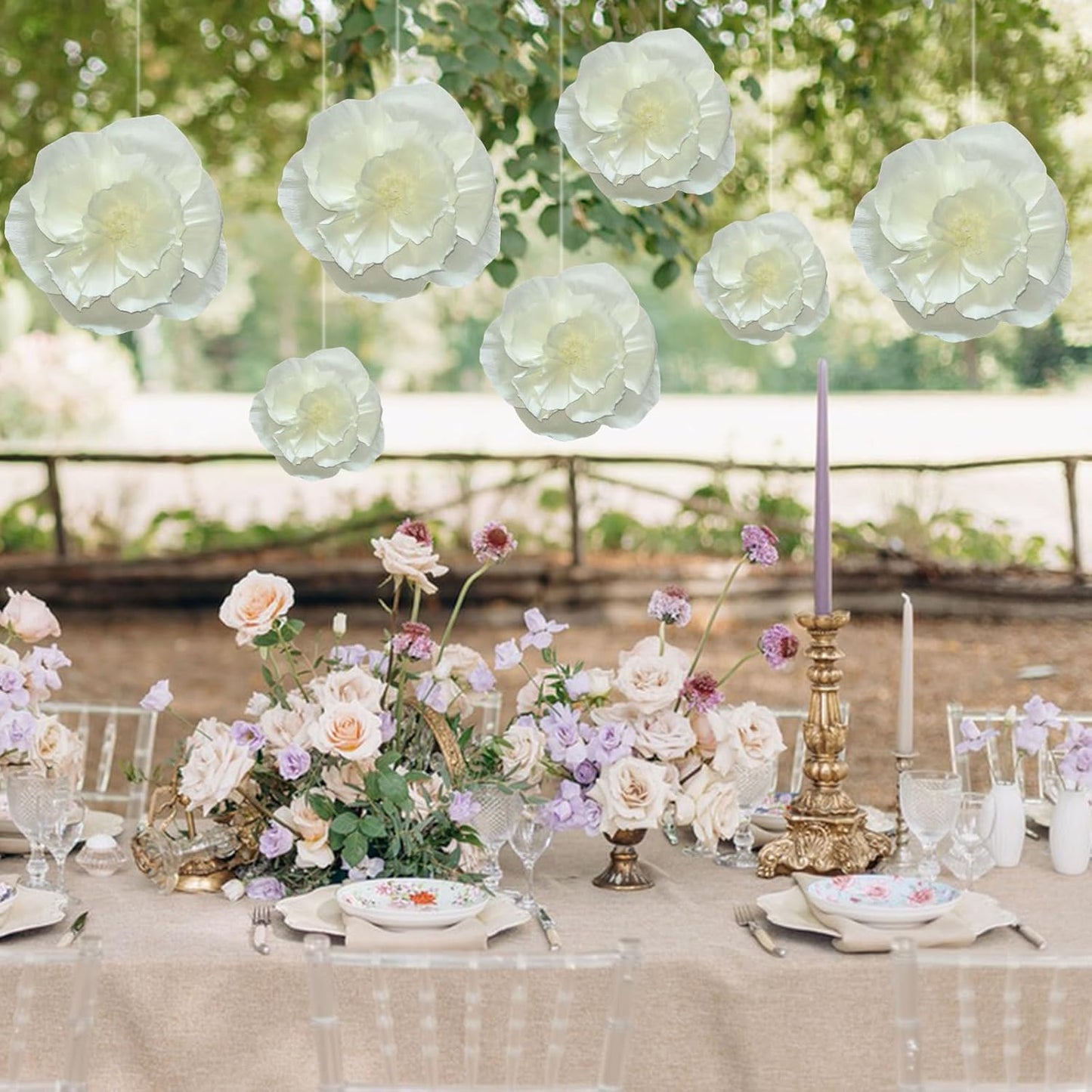 BRT Bearingshui Crepe Paper Flowers Decoration for Wall Total 9 Pcs, Artificial Flowers for Wedding Decor,Flower Backdrop Decor, Baby Bridal Shower Birthday Party, Beige 3D Wall Flowers Decor