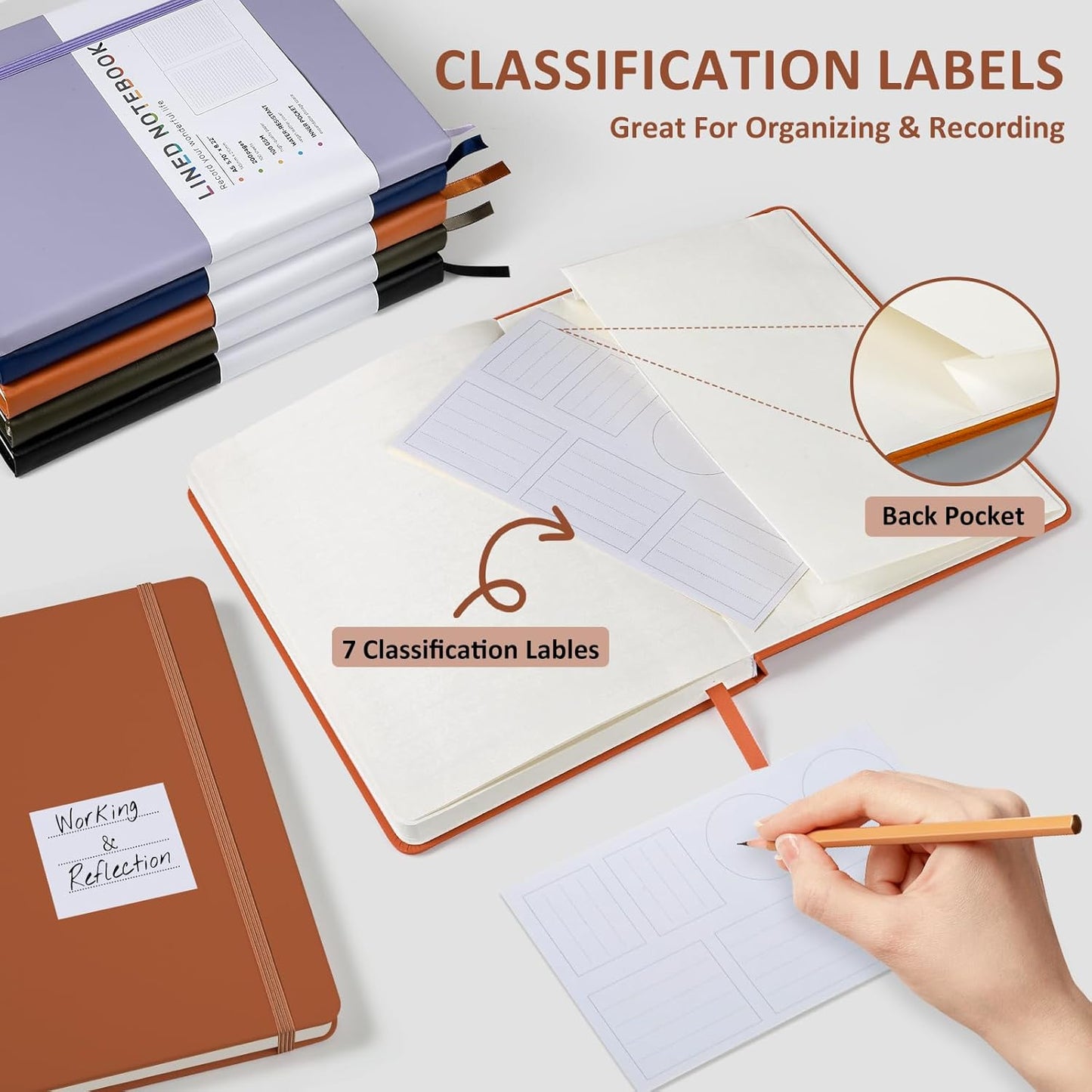 Lined Journal Notebook for Women Men, 200 Pages A5 Hardcover Leather Journals 5.7” x 8.3”, A5 College Ruled Notebooks with 100 GSM Thick Paper for Writing,Travel,School,Office,Work,Business(Brown)