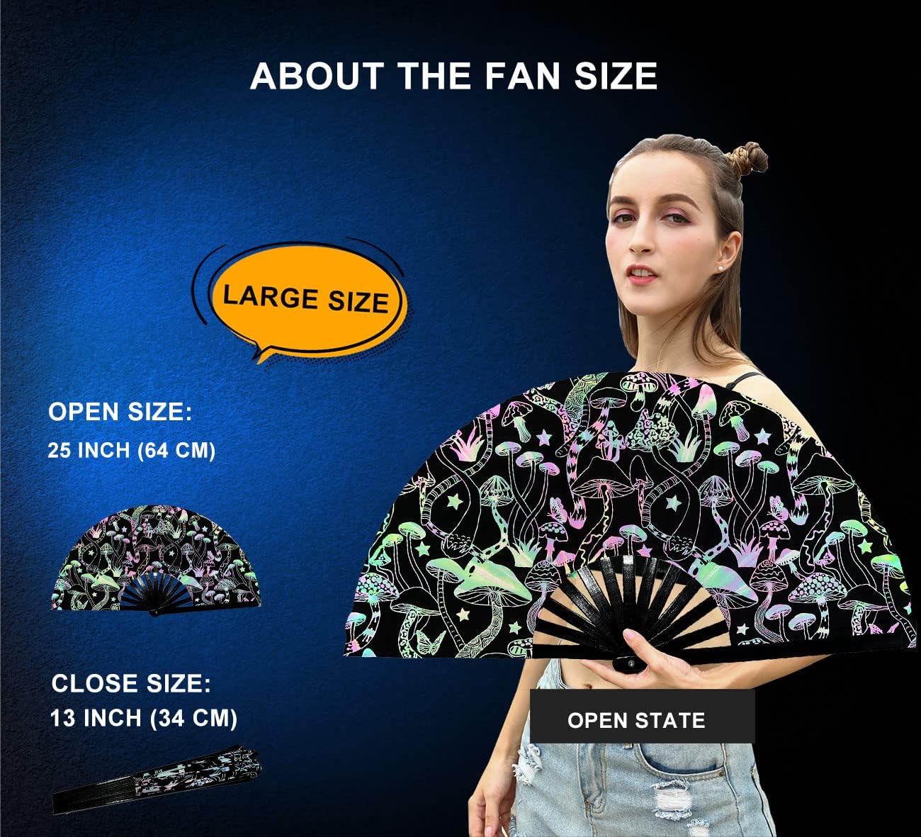 Amajiji Large Rave Folding Hand Fan Clacking Fans for Line Dancing Clap Fan for Boots On The Ground Dance,Party,Decoration,Festival (Mushroom)