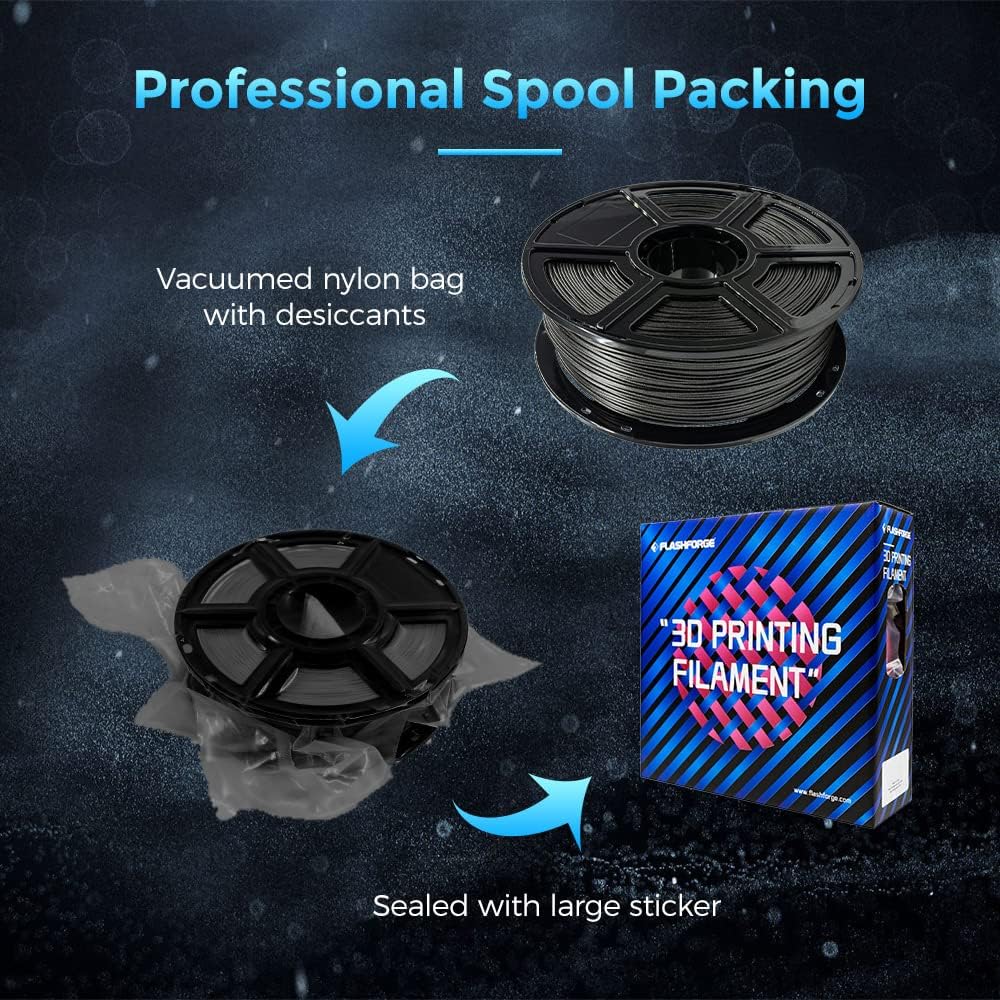 FLASHFORGE 3D Printer Filament, PLA Galaxy Filament 1.75mm, 1KG Spool (2.2lbs), Dimensional Accuracy +/- 0.02mm for FDM 3D Printers, Better Tenacity & No Knotting (Black)