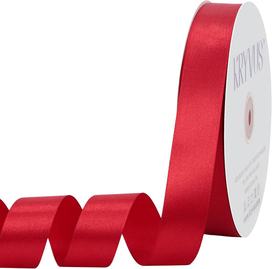 Red Satin Ribbon 1 inch X Continuous 100 Yards, Single Face Polyester Ribbon Perfect for Gift Wrapping, Flower Bouquet, Wedding Decor, Crafts, Bow Making, Sewing and More