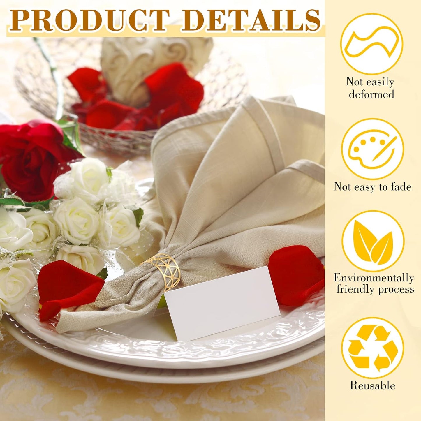 Bokon 50 Pcs Gold Napkin Rings Metal Leaf Napkin Holders Delicate Rings Bulk for Wedding Birthday Party Banquet Decoration(Hollow Out)