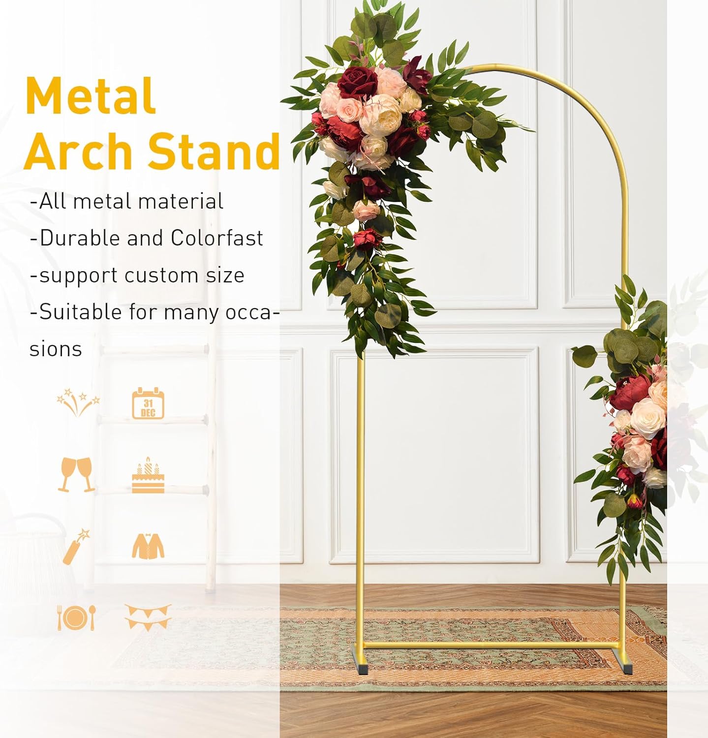 6FT Gold Metal Arch Backdrop Stand, Square Balloon Arch Stand Wedding Frame for Birthday Party, Baby Shower, and Ceremony Decoration