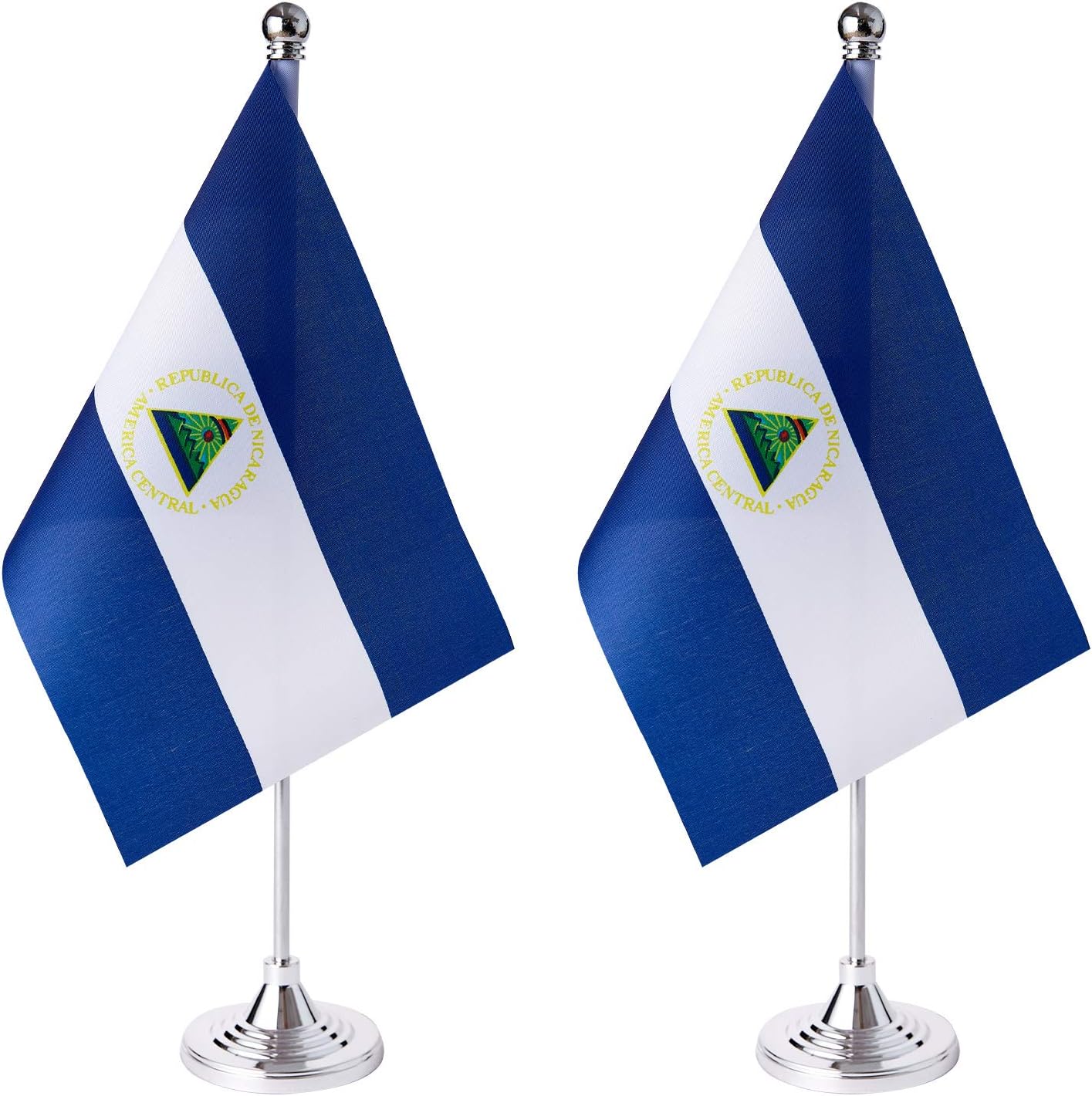 ZXvZYT 2 Pack Nicaragua flag Nicaraguan Table Flag Small Mini Nicaraguan Desk Flags With Stand Base,International Festival Events Celebration Decorate,Home office Decorations