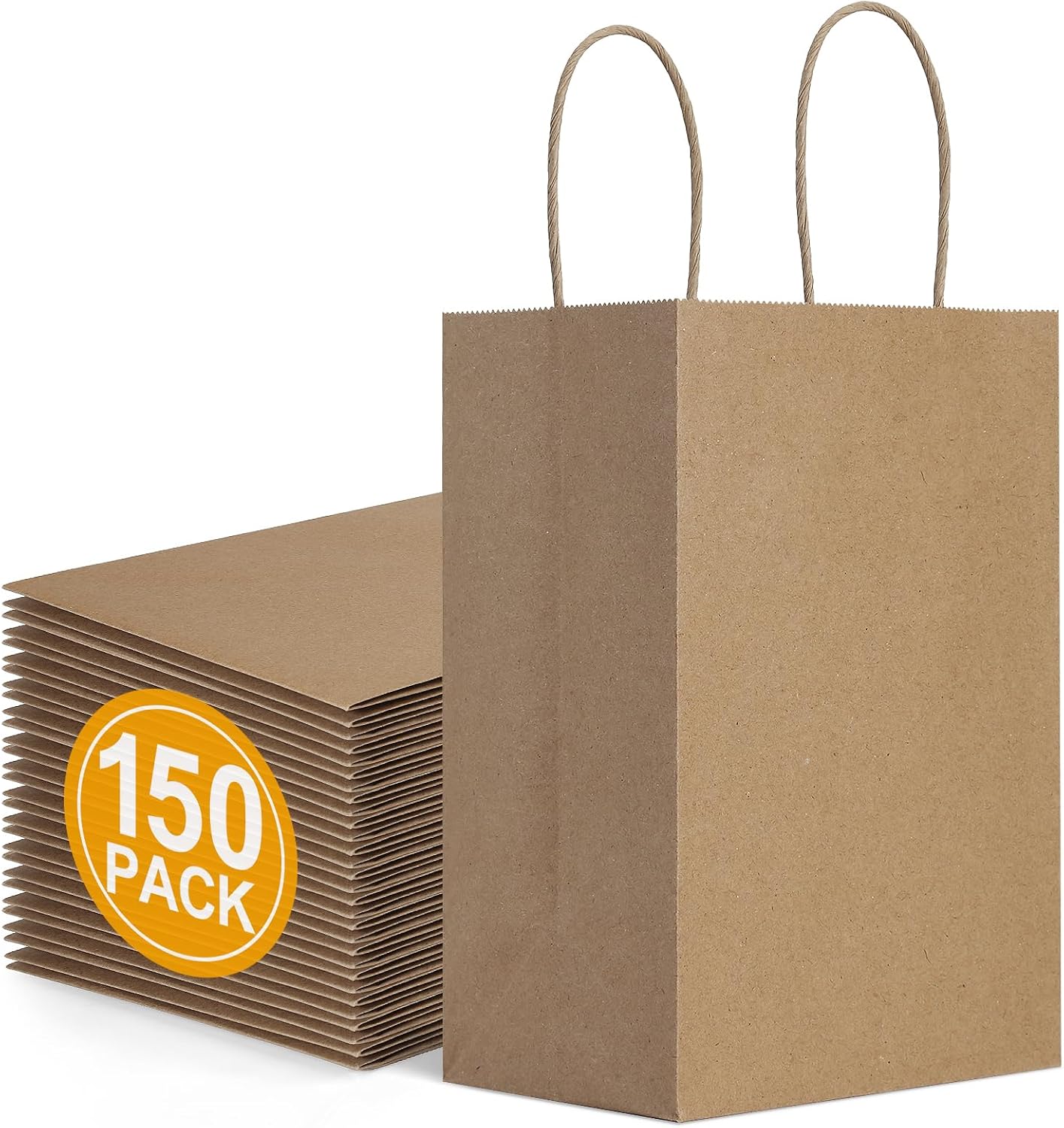 BagDream 150 Pack Small Gift Bags Bulk 5.25x3x8 Inch Natural Kraft Paper Gift Bags with Handles Shopping Merchandise Retail Business Wholesale Birthday Party Favors Bags Brown Paper Sacks