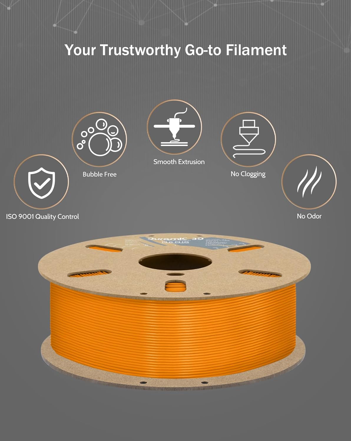 DURAMIC 3D PLA+ Filament 1.75mm 1Kg Orange, PLA Plus Filament 1Kg Spool(2.2lbs) Tougher and Stronger, Dimensional Accuracy Probability +/- 0.02mm