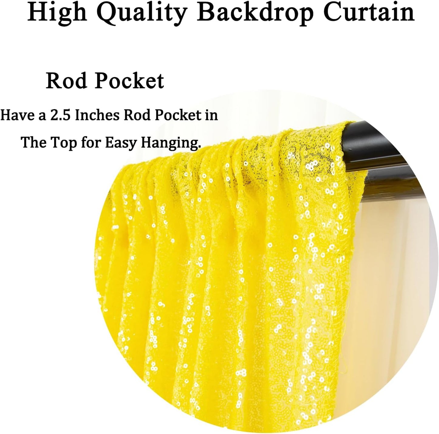 DUOBAO Sequin-Backdrop-Curtains 2 Panels 2FTx7FT Shower Backdrop Curtain Sequin Background Wedding Evening Backdrops Curtains with Rod Pockets Sequins Photo Photography(2FTx7FT, Yellow)