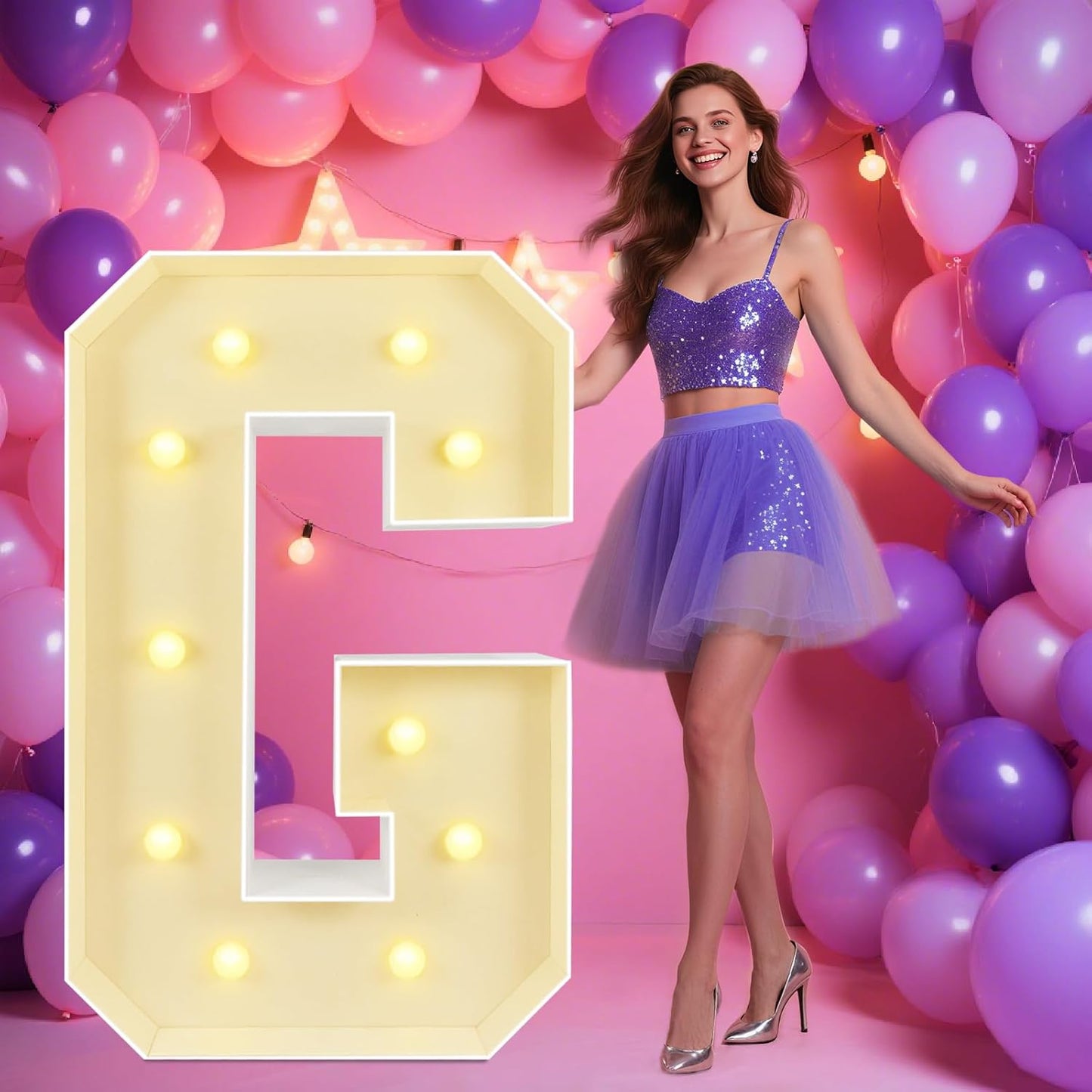 Marquee Light Up Letters: 4FT Large Decorative Signs for Party Decorations Baby Shower Birthday Wedding Engagement Anniversary, 4 Feet Tall Pre-Cut DIY Foamboard Letter G - Easy to Assemble