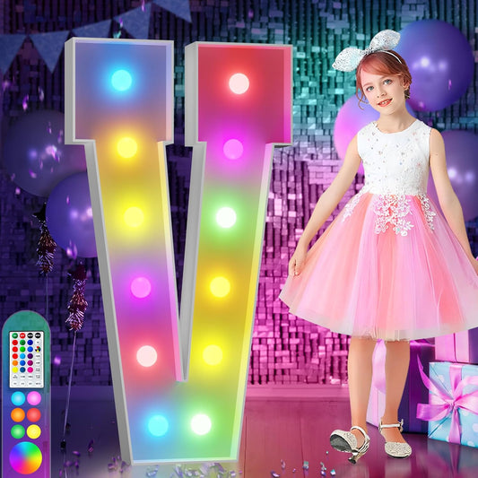 imprsv 4FT Colorful Marquee Light Up Letters V, 18 Colors Large Light up Letters Alphabet Sign with Remote, Large Marry Me Sign, Birthday Party Decorations Baby Shower Anniversary Wedding Decoration