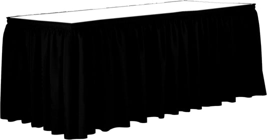 Ultimate Textile Pleat Polyester Fabric Table Skirt - Machine Washable Flame Resistant with Clips for Events, Weddings & Trade Shows, Cut & Sewn in Paterson, NJ - Black, 17' Shirred Pleat