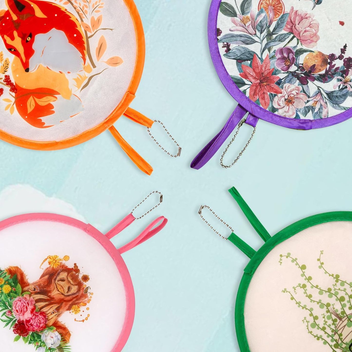 4 Styles Animal Flowers Round Foldable Hand Fan Japanese Foldable Fan Handheld Foldable Compact Cooling Fans,Round Folding Fan for Outdoor Games,Xmas Decoration,Festival,Party Favors,Travel,Events